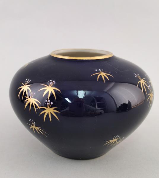 Porzellan Vase Echt- kobalt handbemalt gold 60er Jahre Vintage
