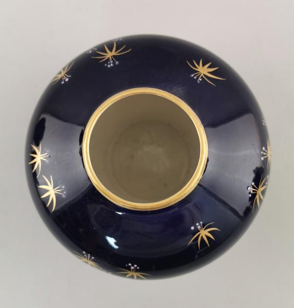 Porzellan Vase Echt- kobalt handbemalt gold 60er Jahre Vintage