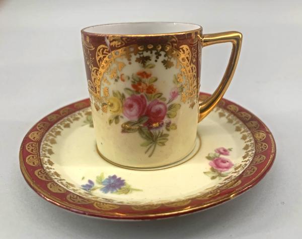 Porzellan Vitrinen-Tasse Mokkatasse Thüringen Jugendstil Rose