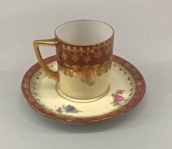 Porzellan Vitrinen-Tasse Mokkatasse Thüringen Jugendstil Rose