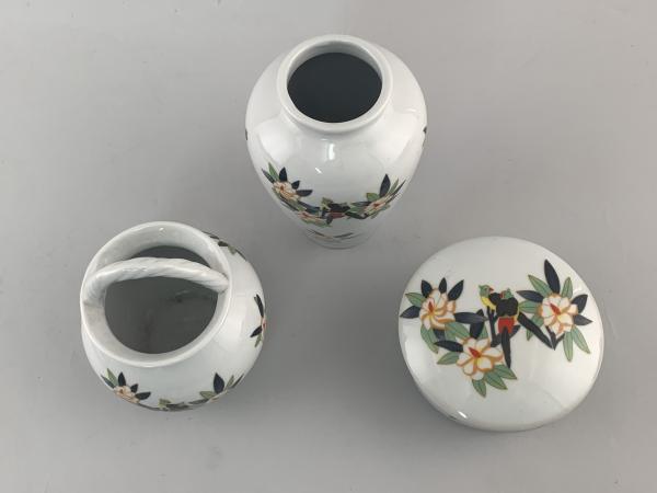 Porzellan Vase Dose Korb Vogeldekor Blumen Art déco