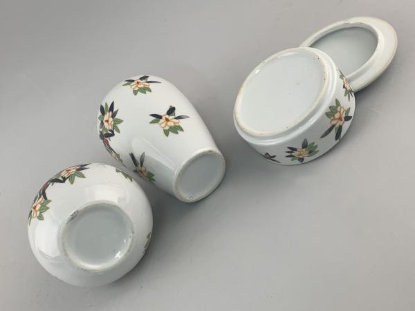 Porzellan Vase Dose Korb Vogeldekor Blumen Art déco