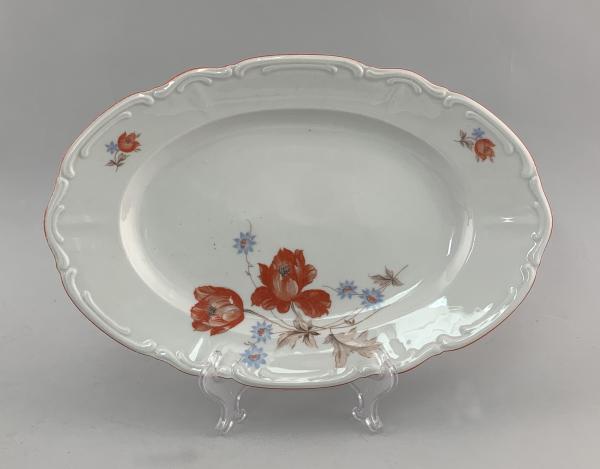 Porzellan ovale Kuchen-Platte Schale Bareuther Blumendekor