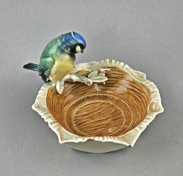 Porzellan-Schale / Aschenbecher mit Blaumeise Thüringen
