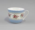 moderne Jumbotasse Diamantporzellan Blüten blau kariert